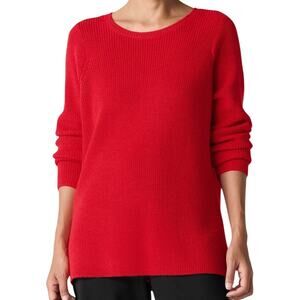 Eileen Fisher Oversized Italian Merino Wool Sweater Shaker Stitch Red Size XS